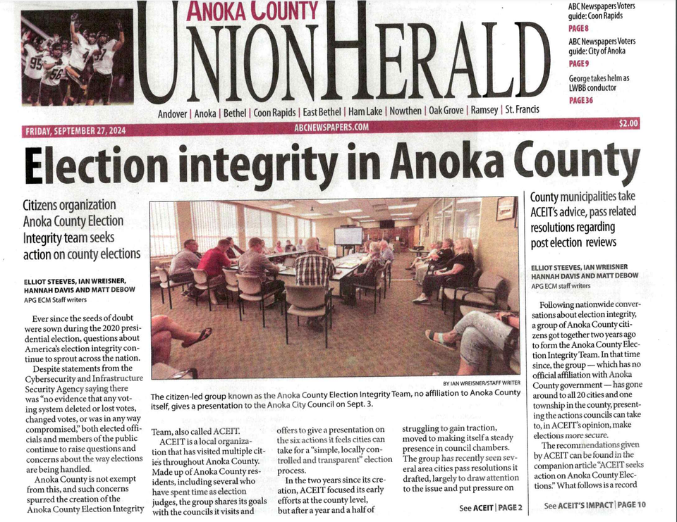 Front Page of Anoka County News